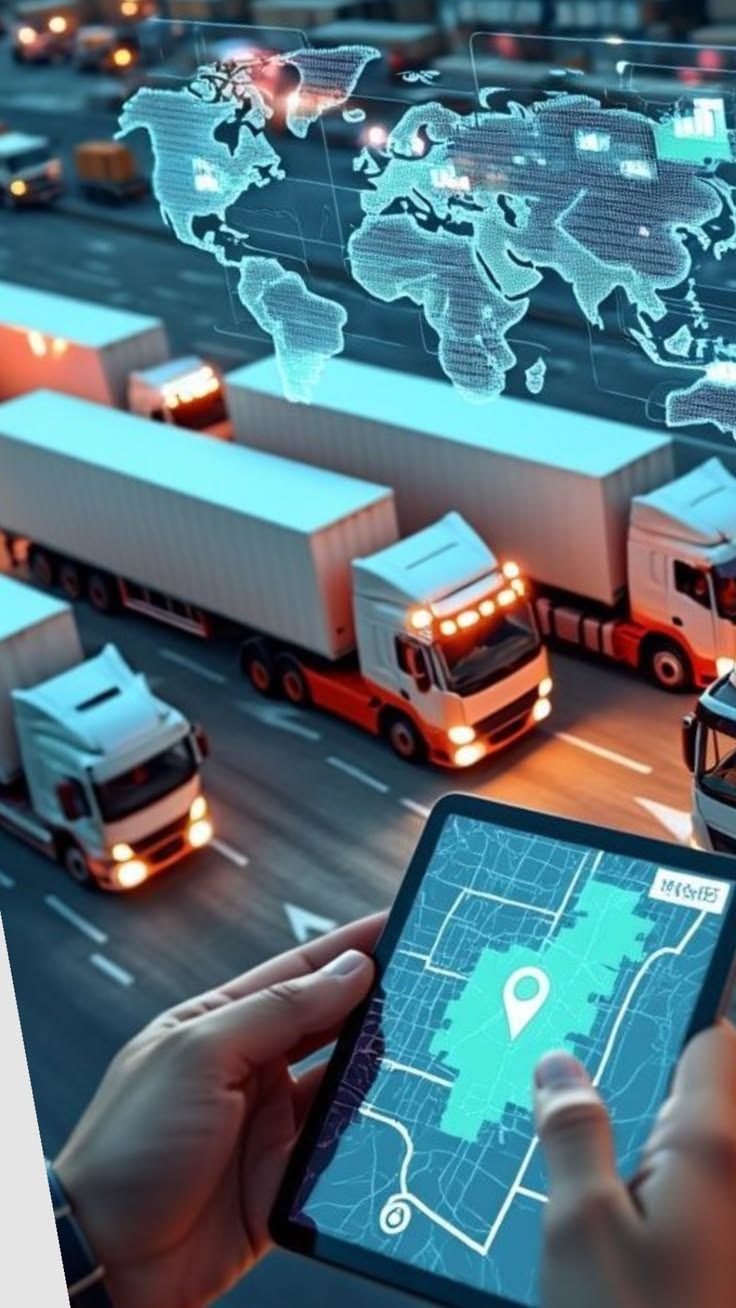 Dispatcher tracking a convoy of trucks in real time on a tablet